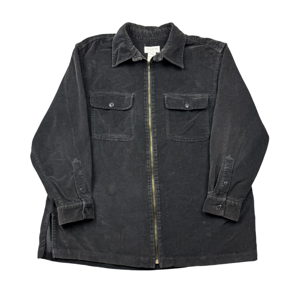Jones New York Gray Corduroy Zip Up Shirt Jacket Womens 1X Granola Shacket Vtg